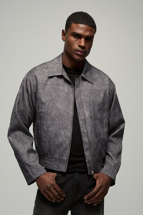 Boxy Crinkle Harrington Jacket - Image 1