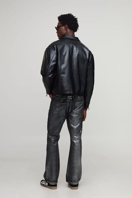 Boxy Faux Croc PU Harrington Jacket - Image 2