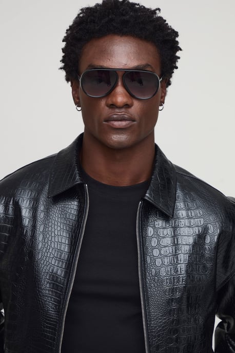 Boxy Faux Croc PU Harrington Jacket - Image 3