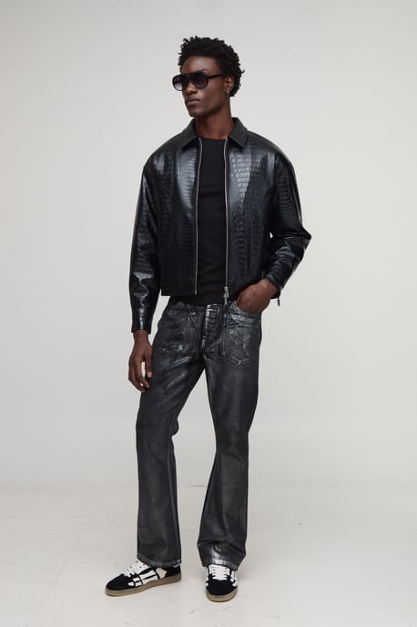 Boxy Faux Croc PU Harrington Jacket - Image 4