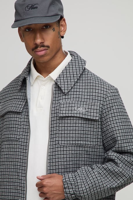 Regular Fit Micro Check Pocket Harrington Jacket - Image 3