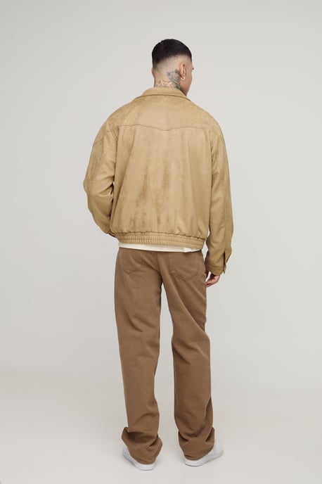 Tall Faux Suede Regular Fit Western Zip Up Jacket - Image 2