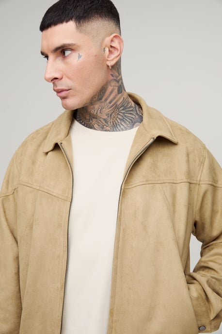 Tall Faux Suede Regular Fit Western Zip Up Jacket - Image 3