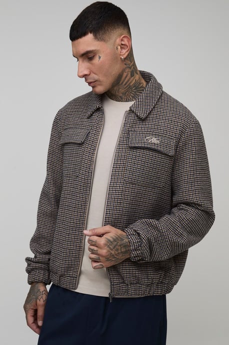 Tall Check Boxy Regular Fit Harrington Jacket - Image 1