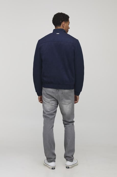 Regular Fit Textured Sleeve Faux Suede Funnel Neck Jacket - Image 2
