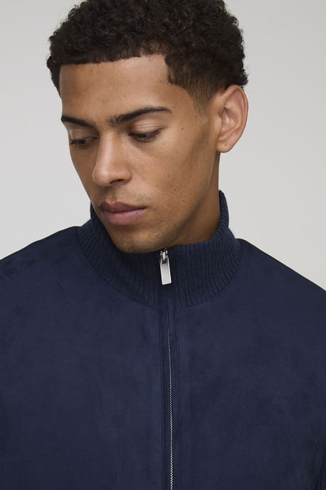 Regular Fit Textured Sleeve Faux Suede Funnel Neck Jacket - Image 3