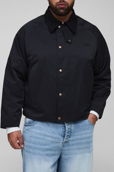 Plus Boxy Cord Collar Embroidered Worker Jacket - Image 1