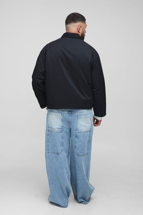 Plus Boxy Cord Collar Embroidered Worker Jacket - Image 2