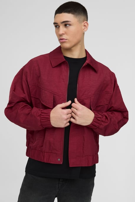 Oversized Boxy Peached Nylon Pocket Harrington Jacket - Image 1
