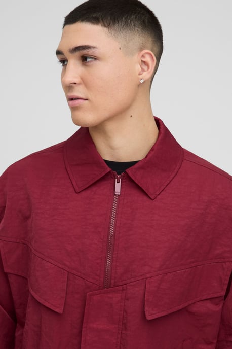 Oversized Boxy Peached Nylon Pocket Harrington Jacket - Image 3