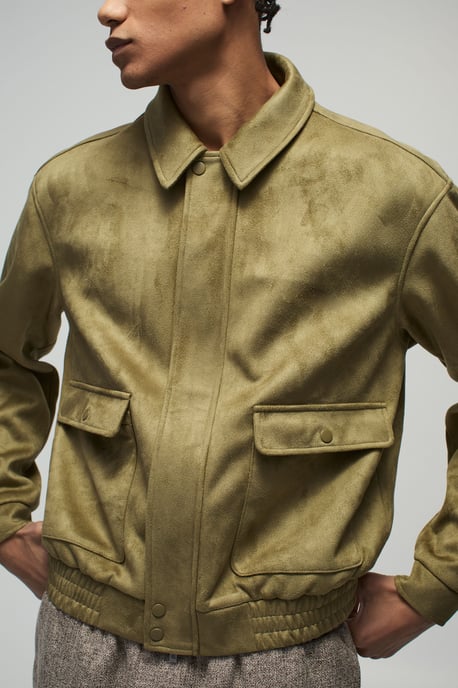 Boxy Faux Suede Utility Pocket Harrington Jacket - Image 3