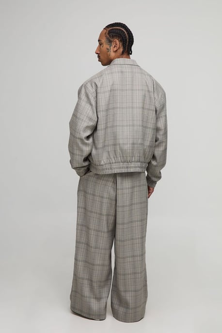 Checked Oversized Boxy Cargo Pocket Harrington Jacket - Image 2