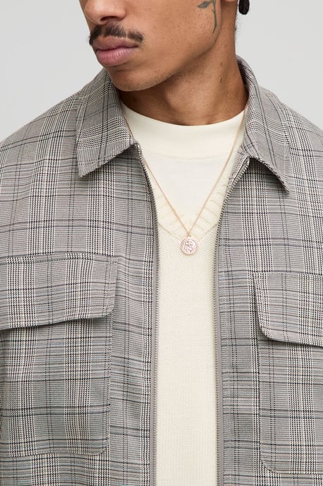 Checked Oversized Boxy Cargo Pocket Harrington Jacket - Image 3