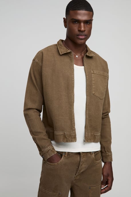 Relaxed Herringbone Twill Harrington Jacket - Image 1