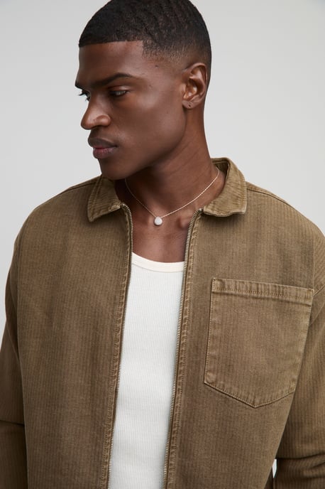 Relaxed Herringbone Twill Harrington Jacket - Image 3