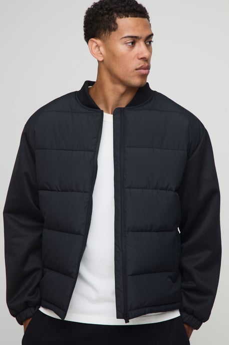 Regular Fit Quilted Scuba Sleeve Puffer - Image 1