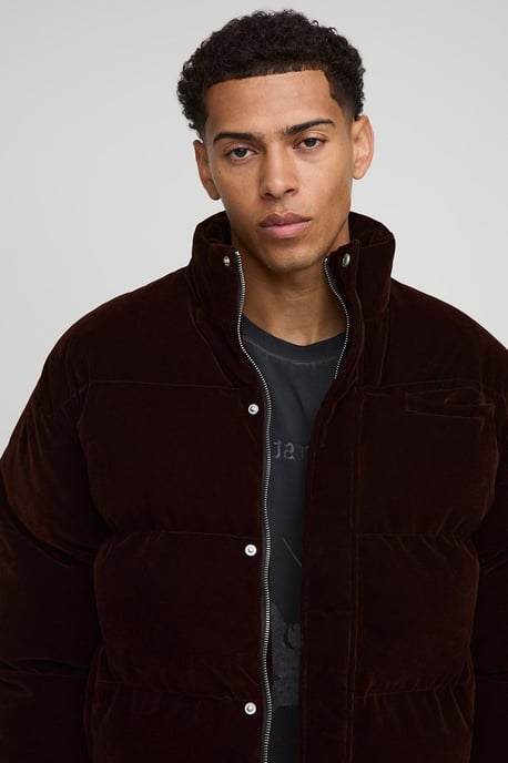 Boxy Fit Velour Funnel Neck Puffer Jacket - Image 3