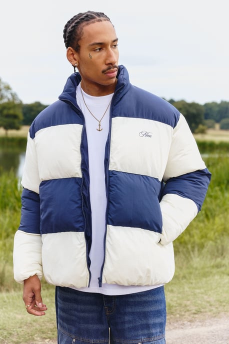 Oversized Colour Block Panelled Puffer Jacket - Image 1