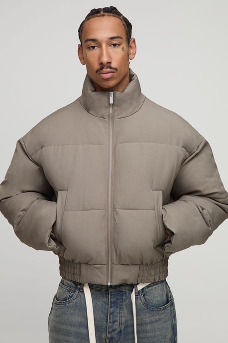 Boxy Fit Woven Padded Funnel Neck Puffer Jacket - Image 1
