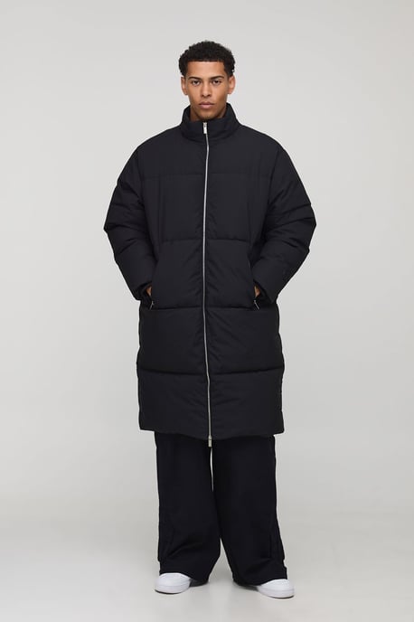 Regular Fit Nylon Funnel Neck Longline Puffer Jacket - Image 1