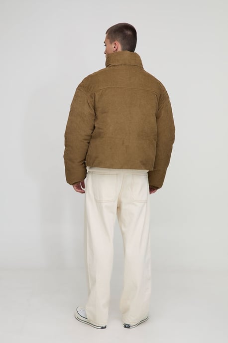 Boxy Fit Textured Velour Funnel Neck Puffer Jacket - Image 2