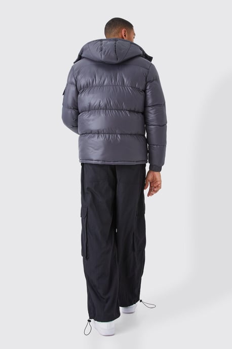 High Shine Hooded Puffer in Grey - Image 2