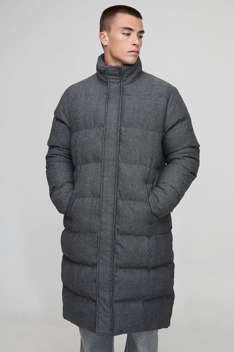 Regular Fit Check Longline Puffer Jacket - Image 1
