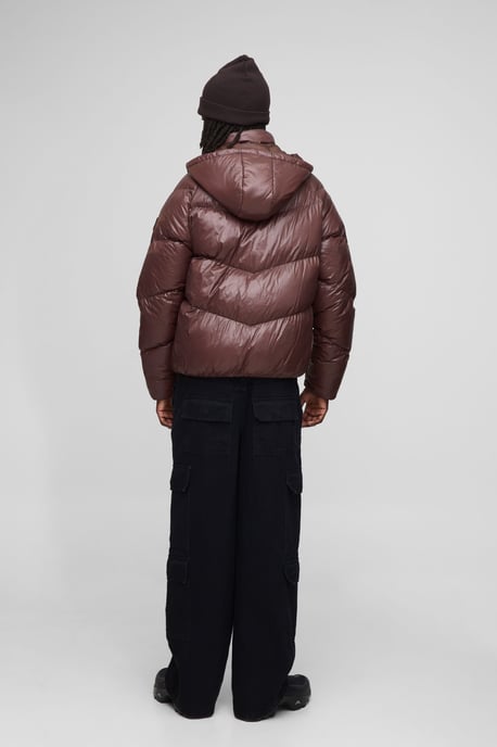 Regular Fit Sheen Panelled Hooded Funnel Puffer Jacket - Image 2