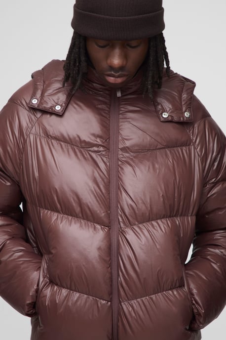 Regular Fit Sheen Panelled Hooded Funnel Puffer Jacket - Image 3