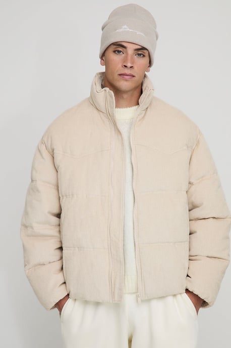 Regular Fit Western Yoke Detail Cord Funnel Neck Puffer Jacket - Image 1