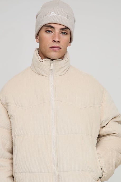 Regular Fit Western Yoke Detail Cord Funnel Neck Puffer Jacket - Image 3