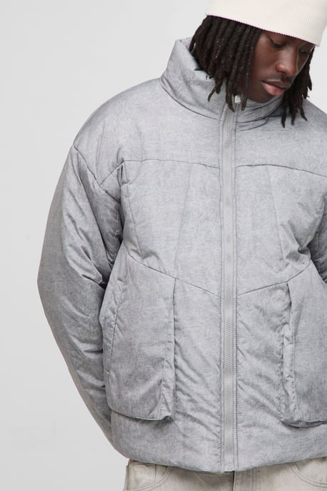 Oversized Boxy Fit Washed Nylon Padded Funnel Neck Puffer Jacket - Image 3