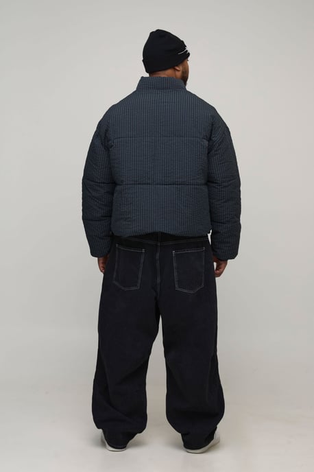 Plus Oversized Check Ripstop Funnel Neck Puffer Jacket - Image 2