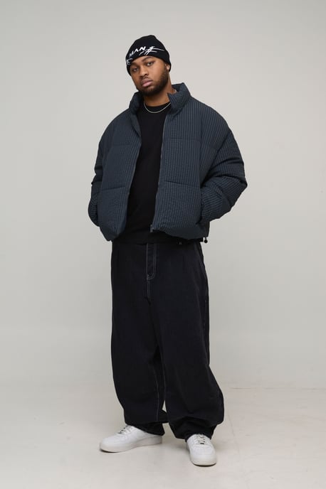 Plus Oversized Check Ripstop Funnel Neck Puffer Jacket - Image 4