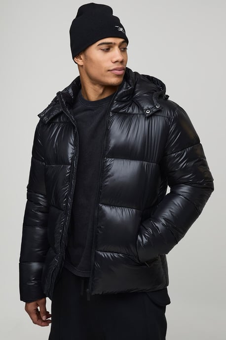 Regular Fit High Shine Puffer Jacket in Black - Image 1