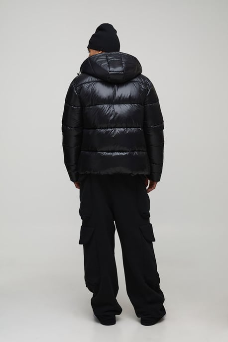 Regular Fit High Shine Puffer Jacket in Black - Image 2