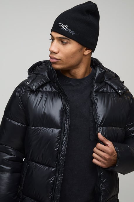 Regular Fit High Shine Puffer Jacket in Black - Image 3