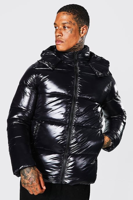 Regular Fit High Shine Puffer Jacket in Black - Image 5