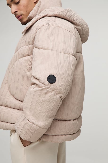 Oversized Fit Textured Hooded Puffer Jacket - Image 3