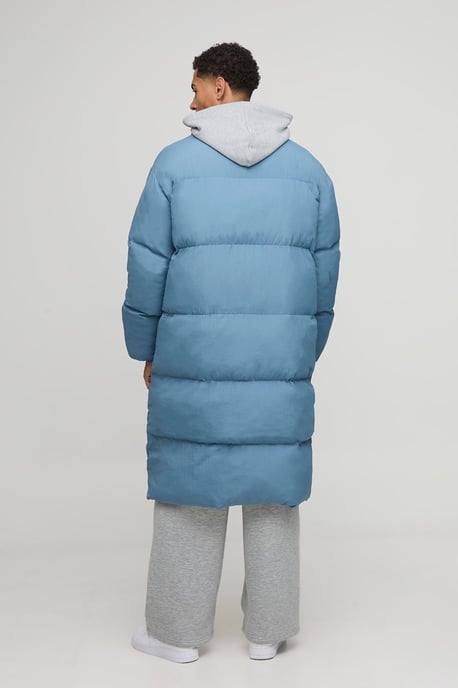 Oversized Crinkle Nylon Funnel Neck Longline Puffer Jacket - Image 2