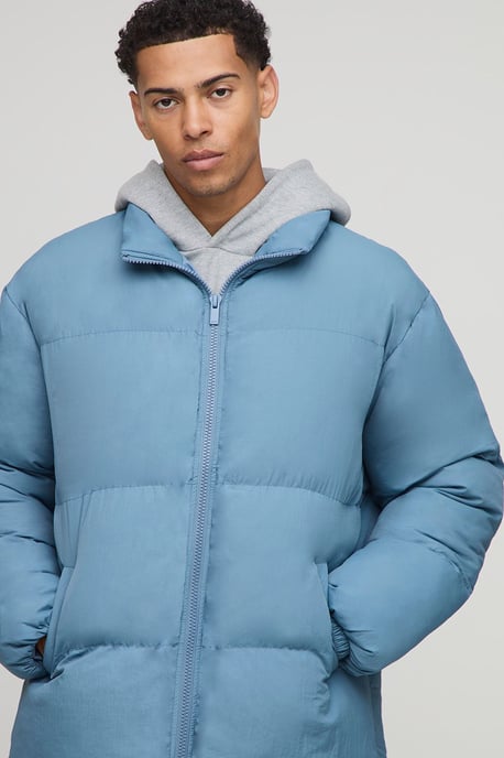 Oversized Crinkle Nylon Funnel Neck Longline Puffer Jacket - Image 3