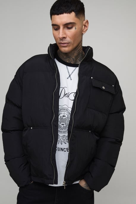 Tall Regular Fit Nylon Carpenter Funnel Neck Puffer Jacket - Image 1