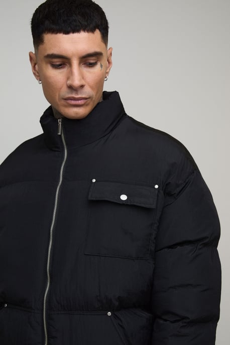 Tall Regular Fit Nylon Carpenter Funnel Neck Puffer Jacket - Image 3