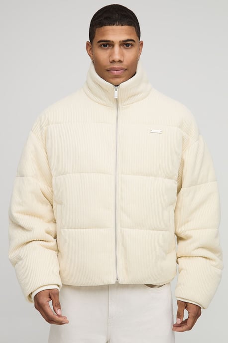 Boxy Fit Knitted Funnel Neck Puffer Jacket - Image 1