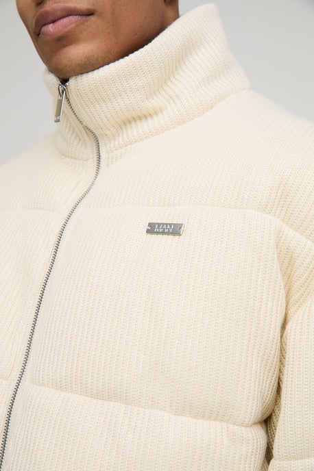 Boxy Fit Knitted Funnel Neck Puffer Jacket - Image 3