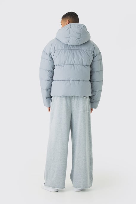 Boxy Crinkle Nylon Puffer In Light Grey - Image 2