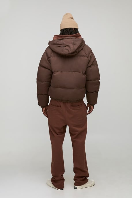 Man Regular Fit Hooded Puffer Coat In Brown - Image 2