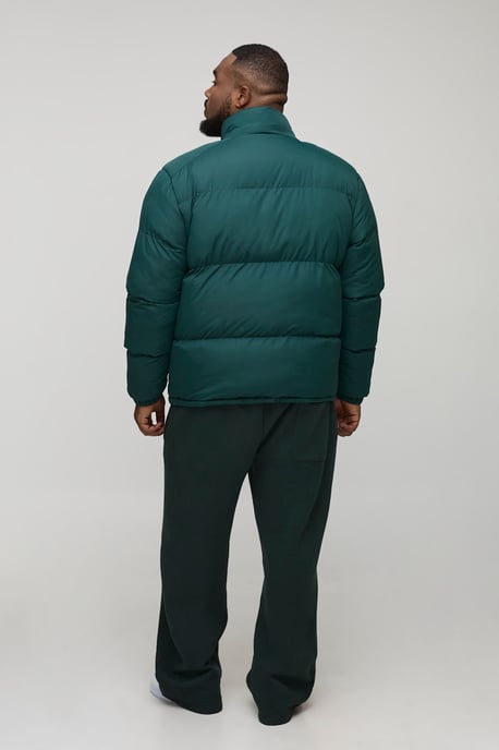 Plus Funnel Neck Regular Fit Puffer Jacket in Khaki - Image 2