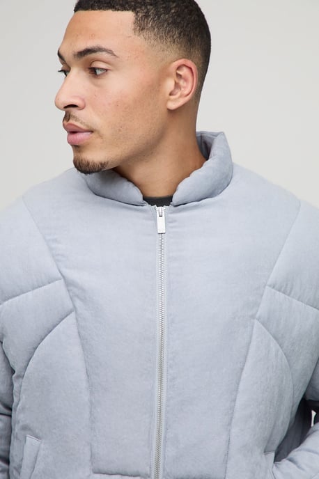 Boxy Fit Washed Nylon Duvet Funnel Neck Puffer Jacket - Image 3