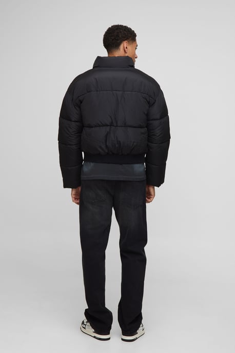 Boxy Funnel Neck Bomber Hem Puffer Jacket - Image 2